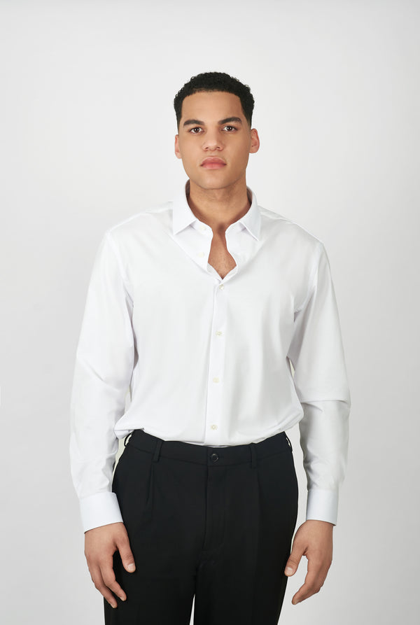 Pure white square collar knitted shirt