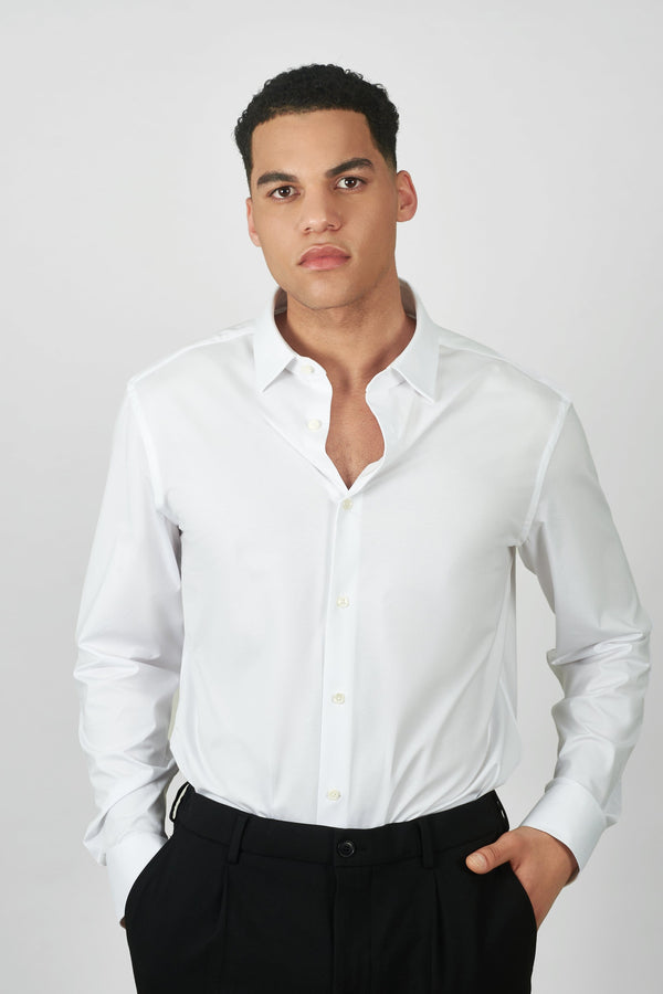 Pure white square collar knitted shirt