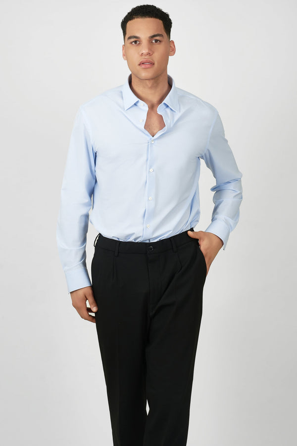 Light blue square collar slim fit knitted shirt