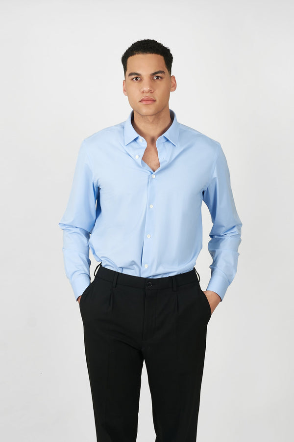 Light blue elite square collar knitted shirt