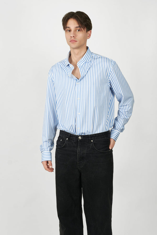 Light blue striped windsor collar knitted shirt